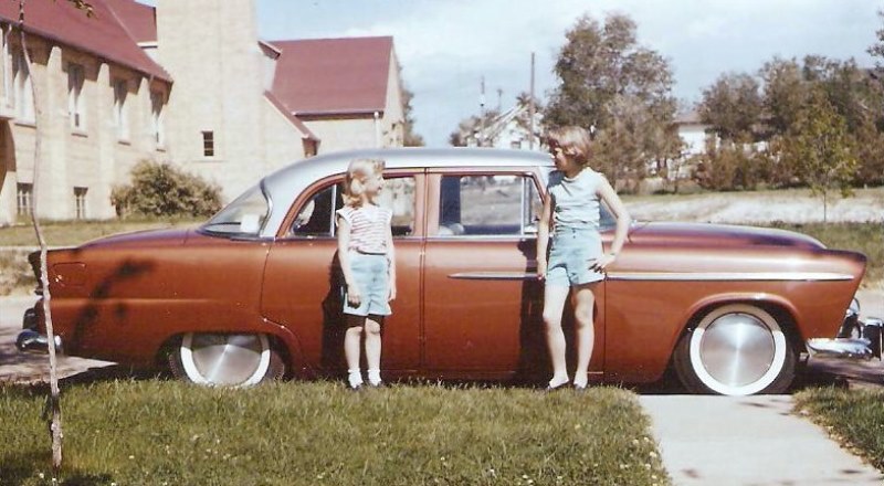 Aunt Joyce &  Jeanne with '55 Plymouth (side view).jpg