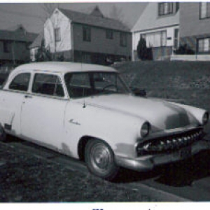 my 1953 Ford, 1st car,$35 in 1966. Rebuilt flathead from Sears,'54 Desoto grill.'56 Olds tail lights, de-chromed hood and deck, '56 Ford full wheelcovers.