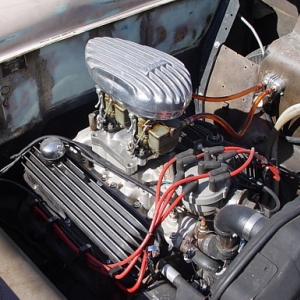 The Schneider cammed 302 with an original Thickstun air cleaner atop a pair of 97's.