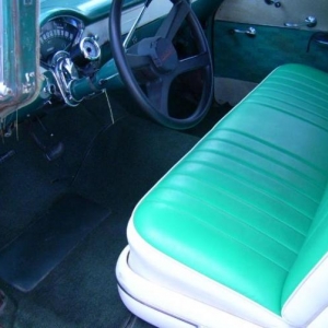Interior the day I got it.  I have since changed the ugly steering wheel to a cool old green metal flake wheel