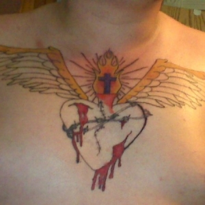 In progress, sacred heart with old school style eagle wings...