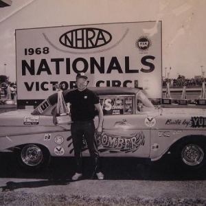 "In-Bomber" 1957 Chevy 210 Sport Coupe I/Stock, 1968 NHRA Nationals H/Stock Class Champion (1968 NHRA Nationals Victory Circle with "Good-In-Tension" driver Fred Anderson)