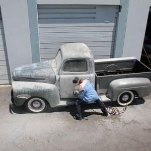 Grinding all of the bondo off.
