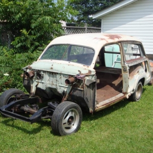 my 1950 Ford station wagon...in the works--for ever..it  seems...

Mustang 2 front clip (already installed)....will be a 4 wheel air bag car w/ a 302 ford engine...and a C4 trans....