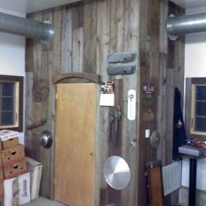 Shop bathroom/compressor room. Barnsiding from a barn built around 1890.