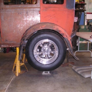 Rear wheel at ride height.