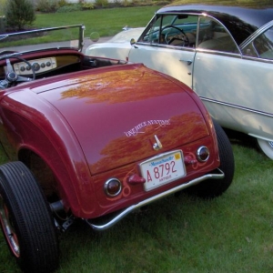 Added this bumper guard from a V8 ford.  I picked this up at Hershey 2011. It won't protect me in a crash but it provides some protection when manuvering in tight spaces.