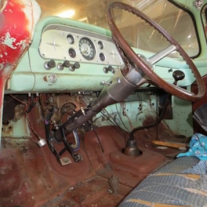 I used a '93 Mustang pedal assembly and relocated it lower to make it easier to section the firewall. The steering column is Flaming River, and the steering wheel is mid '60s (?) Impala. When it is sectioned, the dash should rest just on top of the column.