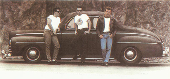 A couple of original members in front of Jim Bouchard's '46 Ford in 1986.