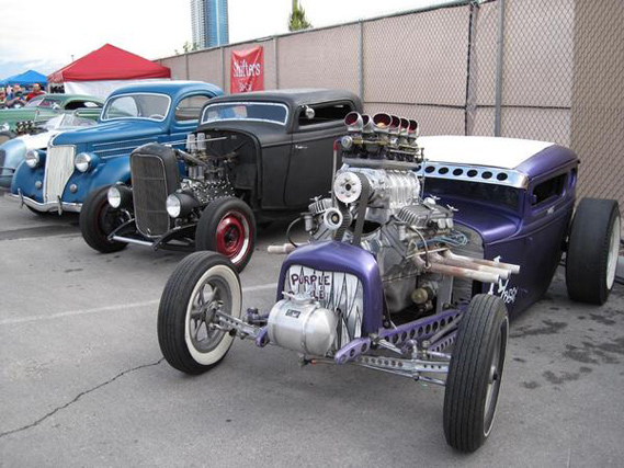 The Purple People Eater flanked by Shifter coupes.